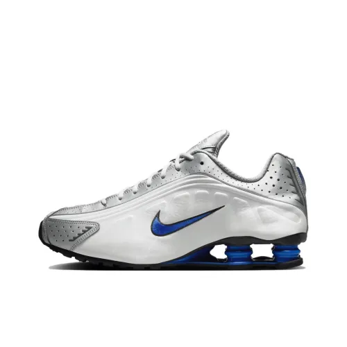 Nike Shox R4 Амортизация Дышащий Легкий Низкий Топ Повседневный Городской Коммутирующий Беговые кроссовки Унисекс Белый Серебряный Синий