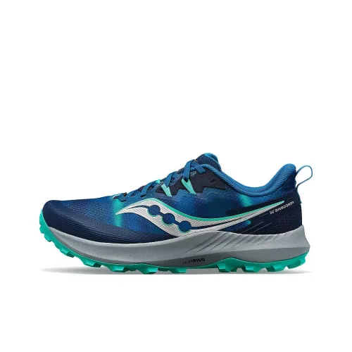 Saucony PEREGRINE 14 Противоскользящие устойчивые к истиранию низкий топ беговые кроссовки мужские синие