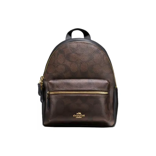 COACH Charlie Кожа Рюкзак Маленький Женский Темно-Коричневый