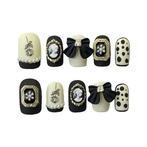 XIBI Черный розовый Hepburn Avatar Chanel Inspired Искусственные ногти Съемный False Nail Короткий Квадрат Матовый Бант