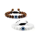 Браслет с бусинами "Глаз демона" [Глянцевый белый фарфор + Камень "Тигровый глаз"]