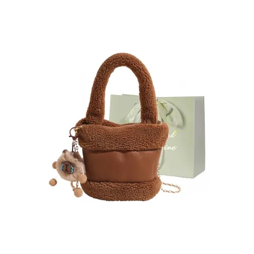 JIANGLIDA Плюшевая сумка-ведро женская коричневый хаки экрю розовый