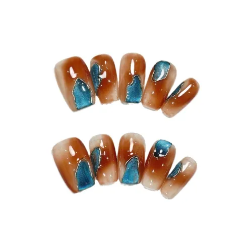 XIBI Осенний Зимний Стиль Майярд Амбер Павлиний Синий False Nail Короткий LADDER Французский Кошачий Глаз 14 мм