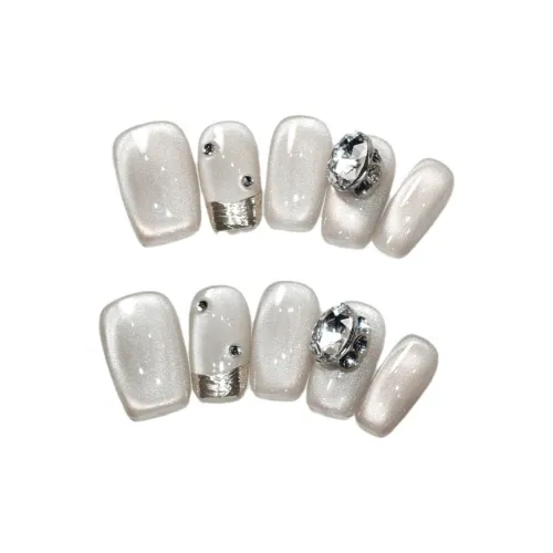 XIBI Премиум Ручной Feel False Nail Короткий LADDER Сияние Французский Кошачий глаз 14 мм