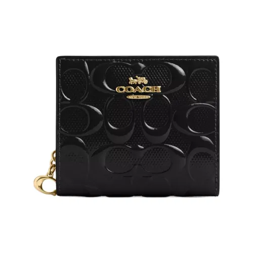 COACH Snap Wallet Кожа Кошелек Мини Женский Золотой Черный