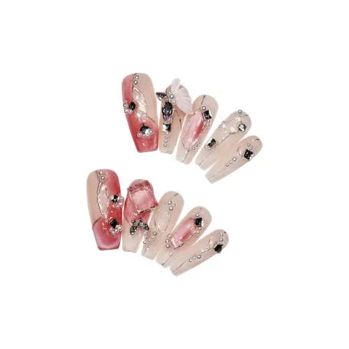 XIBI Красный Бабочка Ручная работа Лето High End Белый Наклейки для ногтей False Nail Трапециевидный Длинный Flashing 14mm