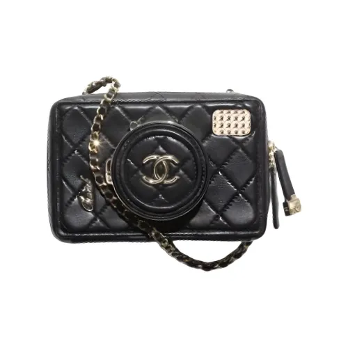 CHANEL Sheepskin Makeup Bag Маленькая квадратная сумка Сумка через плечо Обычная Женская Черная