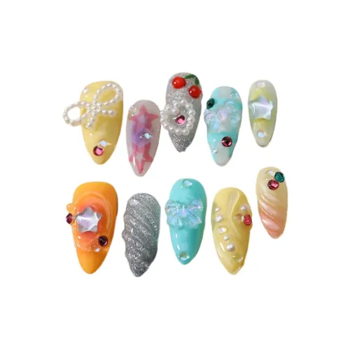XIBI Премиум Белый Улучшающий Милый Океанический 3D-эффект Многоцветный Съемный False Nail Миндаль 14 мм