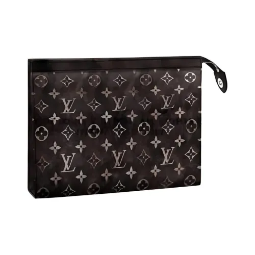 LOUIS VUITTON Pochette Voyage Кожаная отделка Туалетная сумка Клатч Средний Мужской Серый