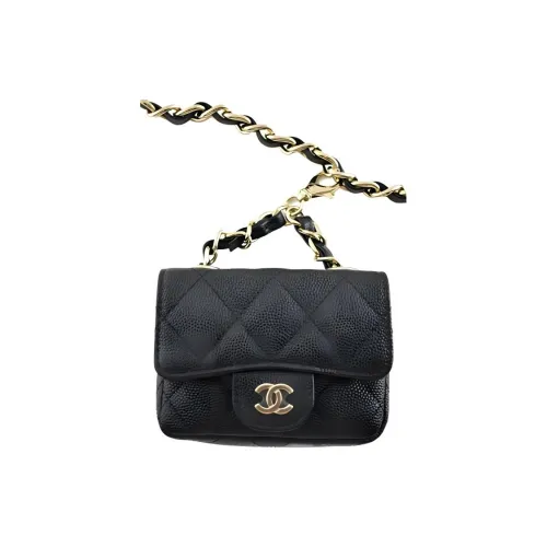 CHANEL Телячья кожа с рельефным узором мини кошелек женский черный