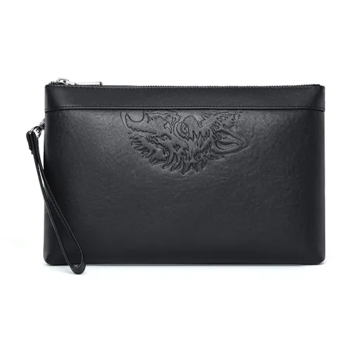 SEPTWOLVES Клатч из крупнозернистой текстуры коровьей кожи кошелек унисекс черный