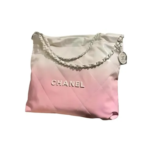 CHANEL 22Bag Блестящий Телячья кожа Тоут Сумка Сумка для покупок Сумка Сумка через плечо Женская Розовая и Белая