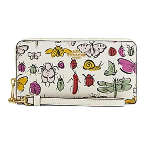 COACH Zip Around Printed Холст с покрытием и гладкая кожа Кошелек Маленький Женский Золотой Мелово-многоцветный