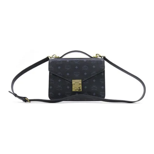 MCM Patricia Visetos Покрытый холст с кожаными вставками Сумка Сумка через плечо Сумка через плечо Средний Женская Черный