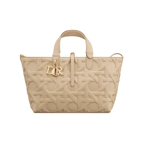 DIOR Телячья кожа Тоут Сумка Сумка для покупок Сумка на плечо Сумка среднего размера Женская Бежевая