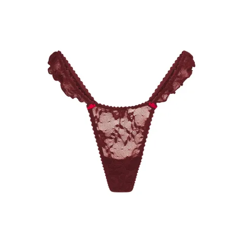 SKIMS FW24 Эластичный Кружево Бабочка Стринг Нижнее белье Женские 1 Пачка OXBLOOD Бычья кровь