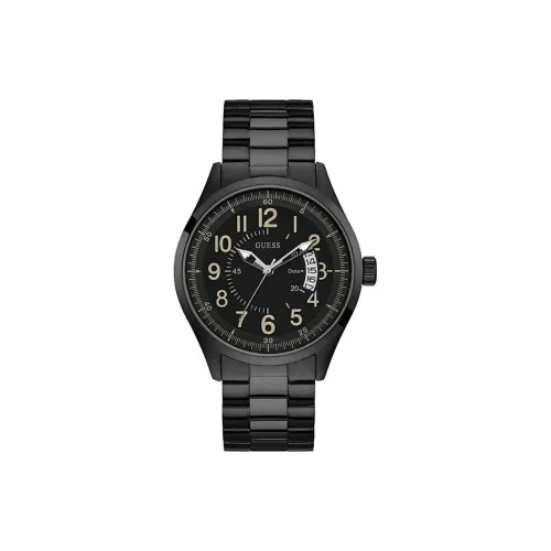 GUESS Мужские часы Кварцевый механизм Ремешок из нержавеющей стали 44 мм Черный циферблат