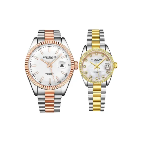STUHRLING Schutzling Couple Watch Western Наручные часы Кварцевый механизм Ремешок из нержавеющей стали 42 мм Белый циферблат Унисекс
