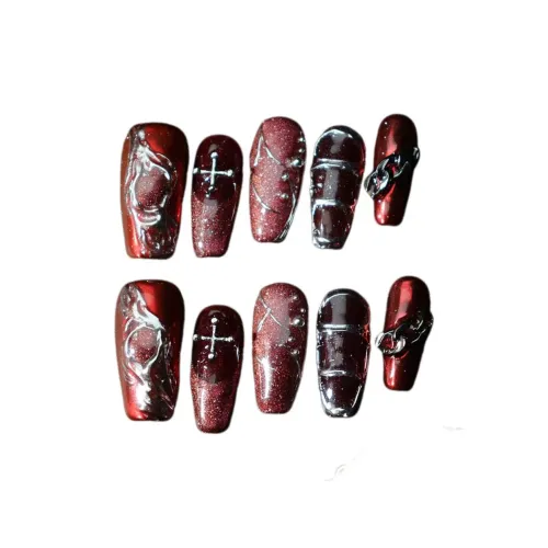 XIBI Премиум Супер Яркий Премиум Feel Роскошь Бургунди False Nail Короткий LADDER 14 мм