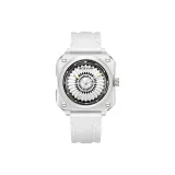 Чёрный циферблат, белый ремешок