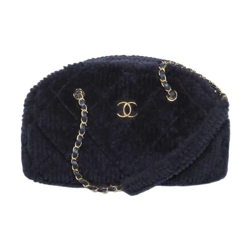 CHANEL Шерсть Bowling Bag Сумка через плечо Большая Женская Черная Синяя