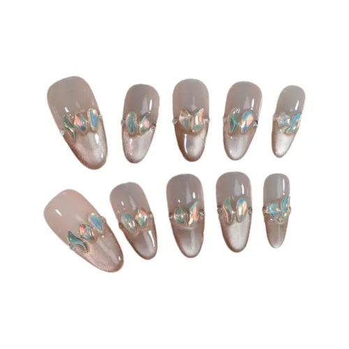 XIBI Французский Луна Кошачий глаз Ручной Fake Nail Пластина с Ромбом Сладкий стиль Ювелирные украшения False Nail Короткий LADDER 14mm