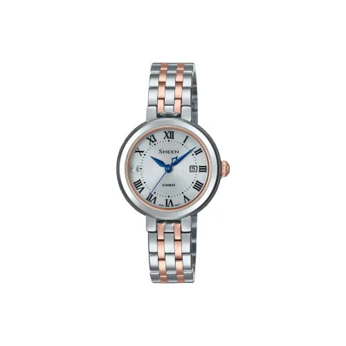 CASIO Солнечный Кварцевый Механизм Нержавеющая Сталь Ремешок Часы Женские Серебристый Циферблат