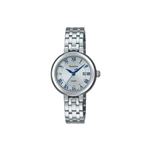 CASIO Солнечный Кварцевый Механизм Нержавеющая Сталь Ремешок Часы Женские Серебристый Циферблат