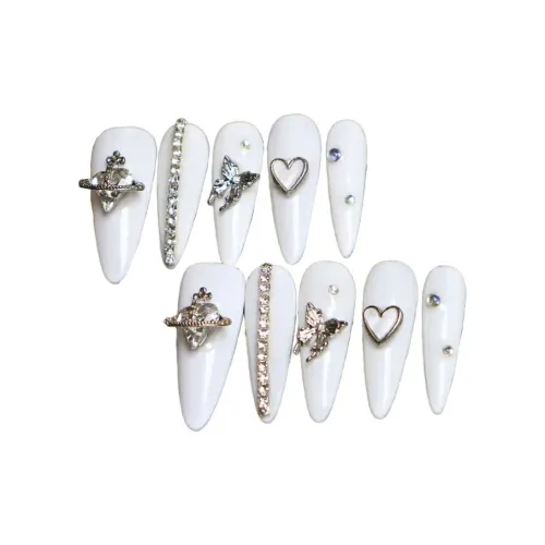 XIBI Белый Luxury Style Butterfly Heart Sweet Style False Nail Заостренный Тип 14mm