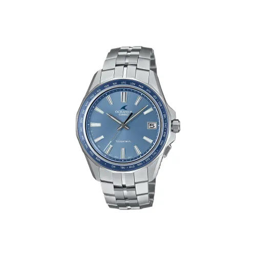 CASIO Manta S400 Collection Солнечный кварцевый механизм металлический ремешок часы для мужчин синий циферблат