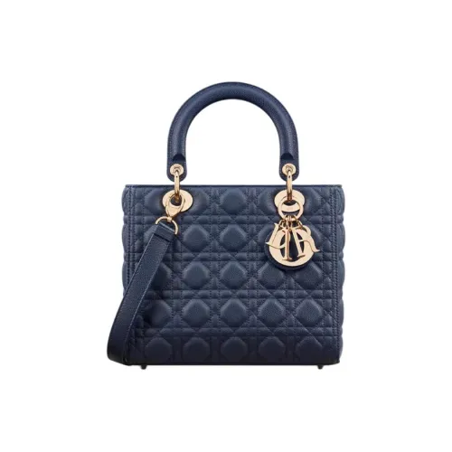 DIOR Lady Dior Телячья кожа Сумка Lady Dior Сумка через плечо Сумка среднего размера Женская Глубокий морской синий