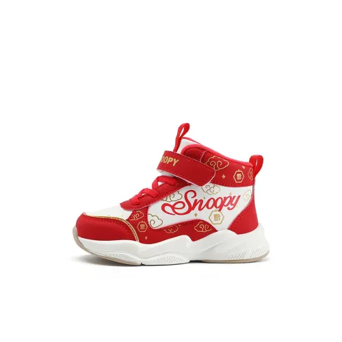 SNOOPY Slip-resistant Thermal High-Top Детские беговые кроссовки Красный Белый для детей 3-7 лет