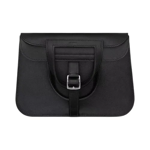 HERMES Halzan Swift Кожа Horseshoe Сумка Портативная Сумка через плечо Мини Унисекс Туманно-серый и Черный