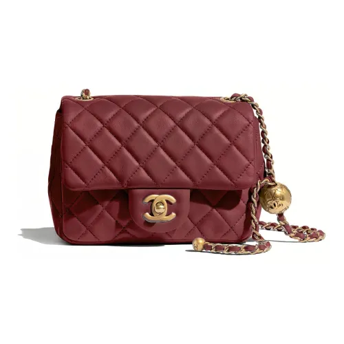 CHANEL Lambskin Mini Square Flip Сумка через плечо Сумка на плечо Женская Бордовая