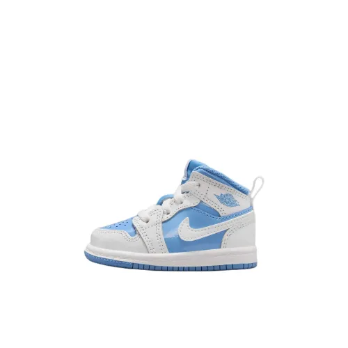 Jordan 1 Противоскользящая Устойчивая к износу Высокий Топ Обувь для малышей Сине-белая Для младенцев и малышей