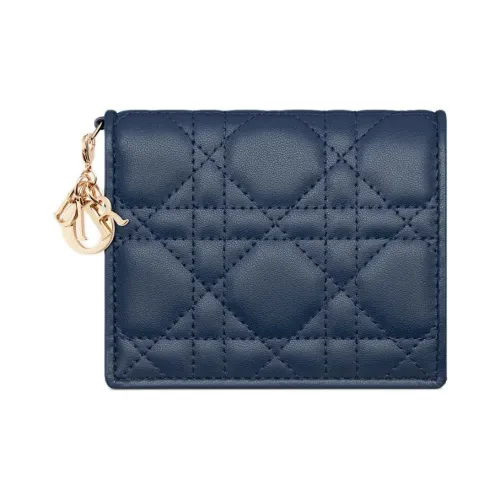 DIOR Lady Dior Lambskin Wallet Mini Women's Dark Blue