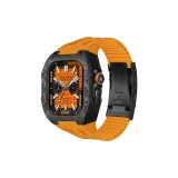 Чёрный корпус, углеродное волокно + оранжевый ремешок