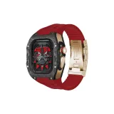 Розовый корпус (углеродное волокно) + красный ремешок