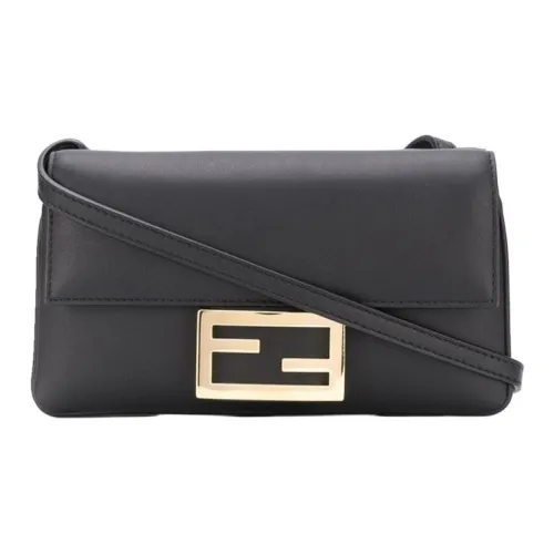 FENDI Baguette Телячья кожа Сумка через плечо Женская Черная