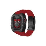 Чёрный корпус (углеродное волокно) + красный ремешок