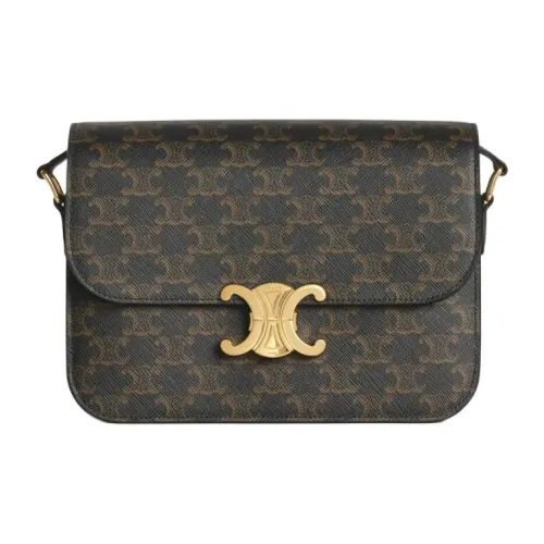 CELINE Triomphe Arc De Triomphe Покрытый холст с телячьей кожей Сумка через плечо Средний Женский Черный