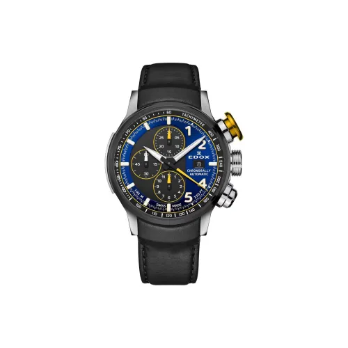 EDOX Автоматический Механический Часы Мужские Циферблат 45 мм Черный Титан Корпус Часы Кожаный Ремешок