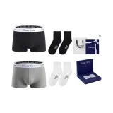 Длинноволокнистый хлопок [Черный + Серый] + [100% хлопок, носки до щиколотки × 2 упаковки] Подарочный набор в коробке