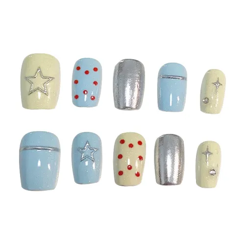 T Z Luxe Handmade Nail Polish Гороховый узор Magic Mirror Пудра False Nail Короткий Многоцветный Jump Цвет 16mm