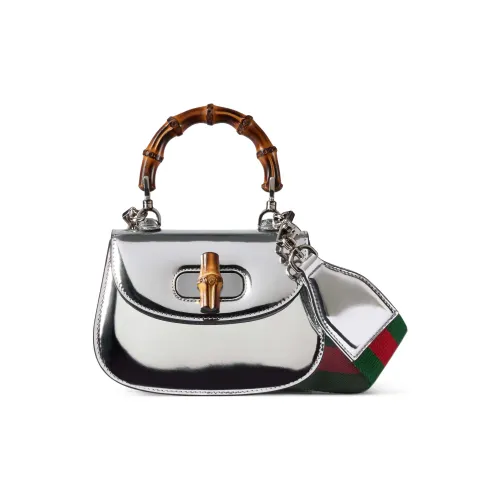 GUCCI Bamboo 1947 Кожа Сумка через плечо Сумка Мини Women's Silver