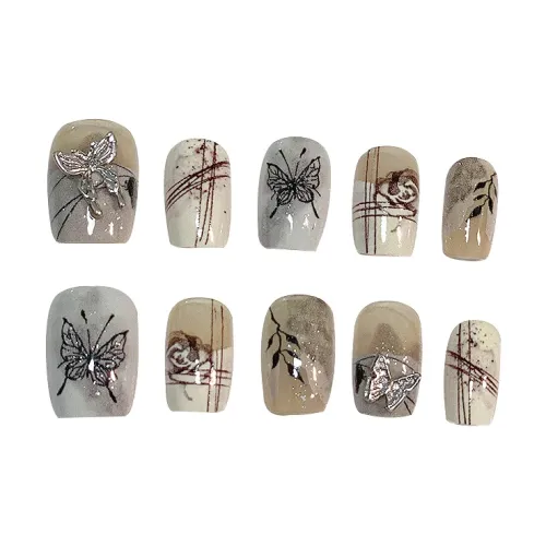 T Z Luxe Handmade Nail Polish Ручной работы Чернила Бабочка Искусственный ногтик Короткий Китайский стиль 16 мм