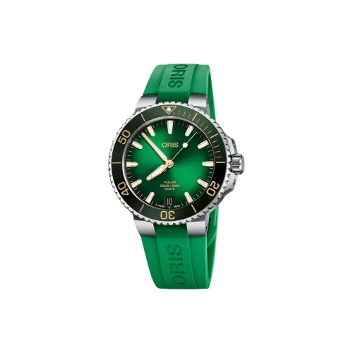 Oris Автоматический Механический Механизм Мужские Часы Часы 41,5 мм Зеленый Циферблат Корпус из Нержавеющей Стали Резиновый Ремешок