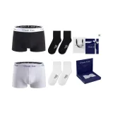 Длинноволокнистый хлопок [Черный + Белый] + [100% хлопок, носки до щиколотки × 2 упаковки] Подарочный набор в коробке