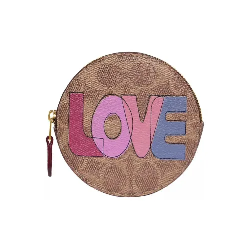 COACH Coin Case Покрытый холст телячья кожа кошелек для монет мини женский бежевый