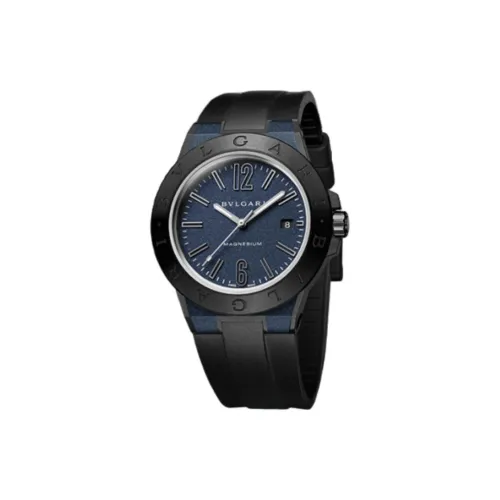 BVLGARI DIAGONO Collection Мужские часы Автоматический механический механизм Резиновый ремешок 41 мм Синий циферблат